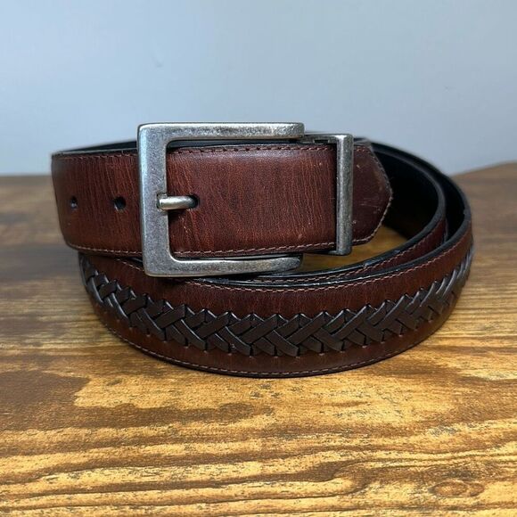Columbia Woven Brown Genuine Leather Reversible  Work Belt Men's Size 48 - Picture 1 of 6